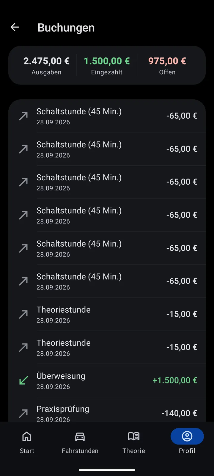 Konto mit allen Buchungen