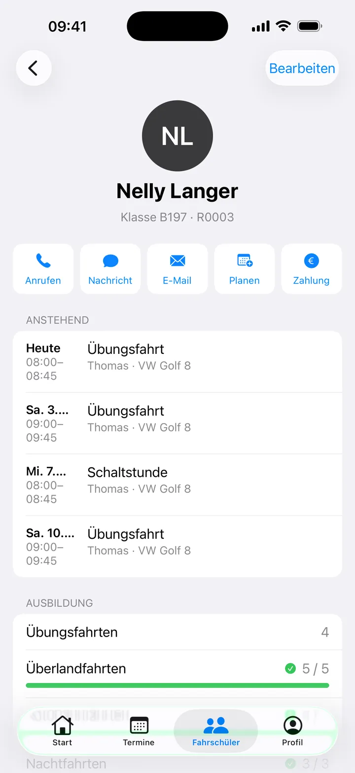 Kartei eines Fahrschülers